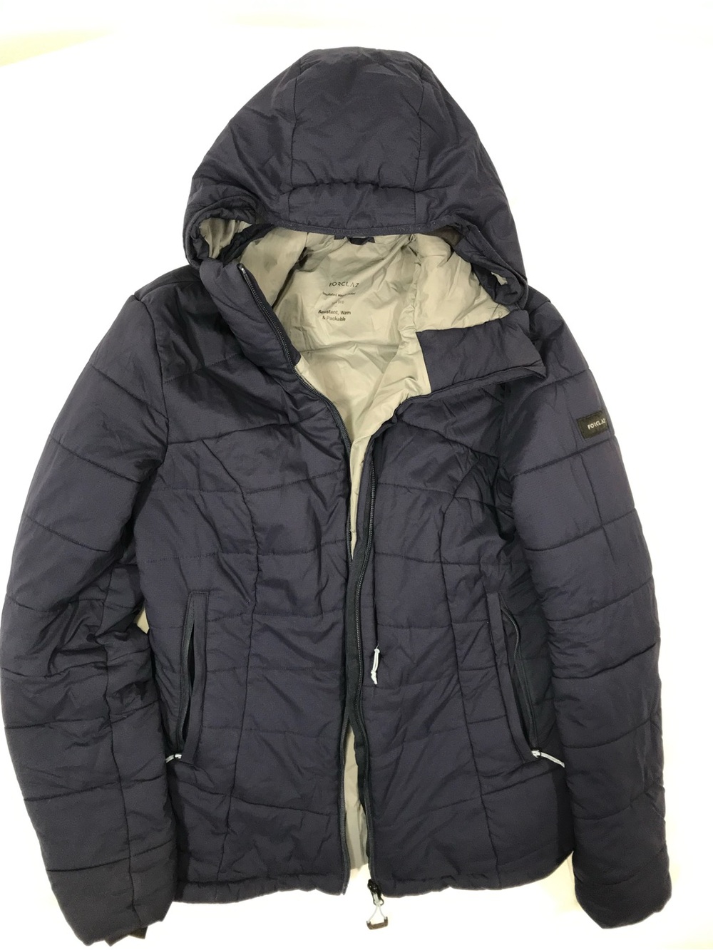 FORCLAZ TREK 500 Insulated Hoodie Jacket Packable Warm Resistant Navy Women's S